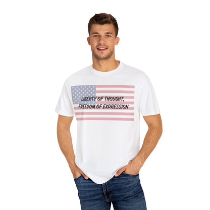 Patriotic Freedom T-shirt, Unisex Garment-Dyed Tee, Liberty of Thought Shirt, Blurred Flag