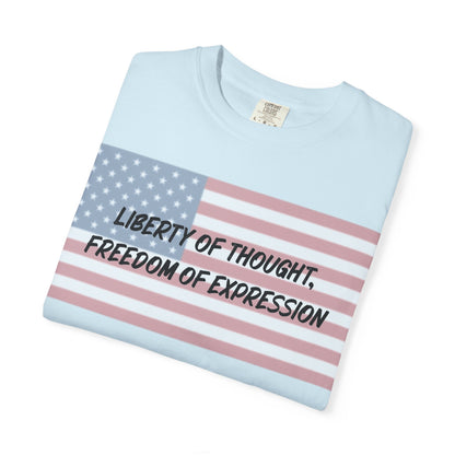 Patriotic Freedom T-shirt, Unisex Garment-Dyed Tee, Liberty of Thought Shirt, Blurred Flag