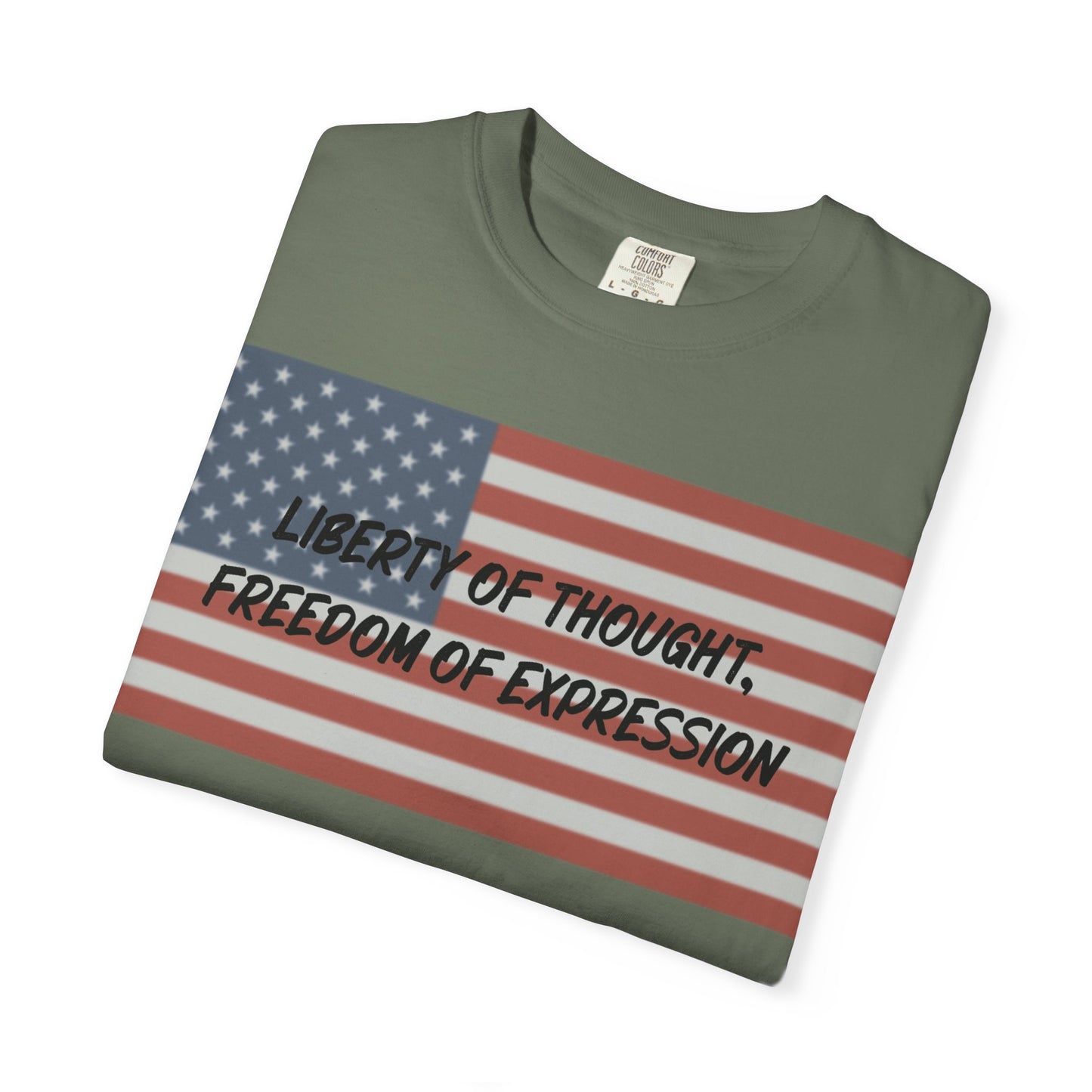 Patriotic Freedom T-shirt, Unisex Garment-Dyed Tee, Liberty of Thought Shirt, Blurred Flag