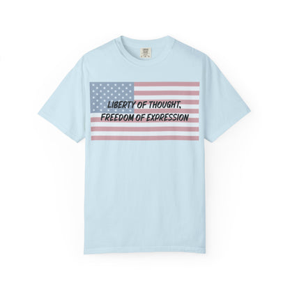 Patriotic Freedom T-shirt, Unisex Garment-Dyed Tee, Liberty of Thought Shirt, Blurred Flag