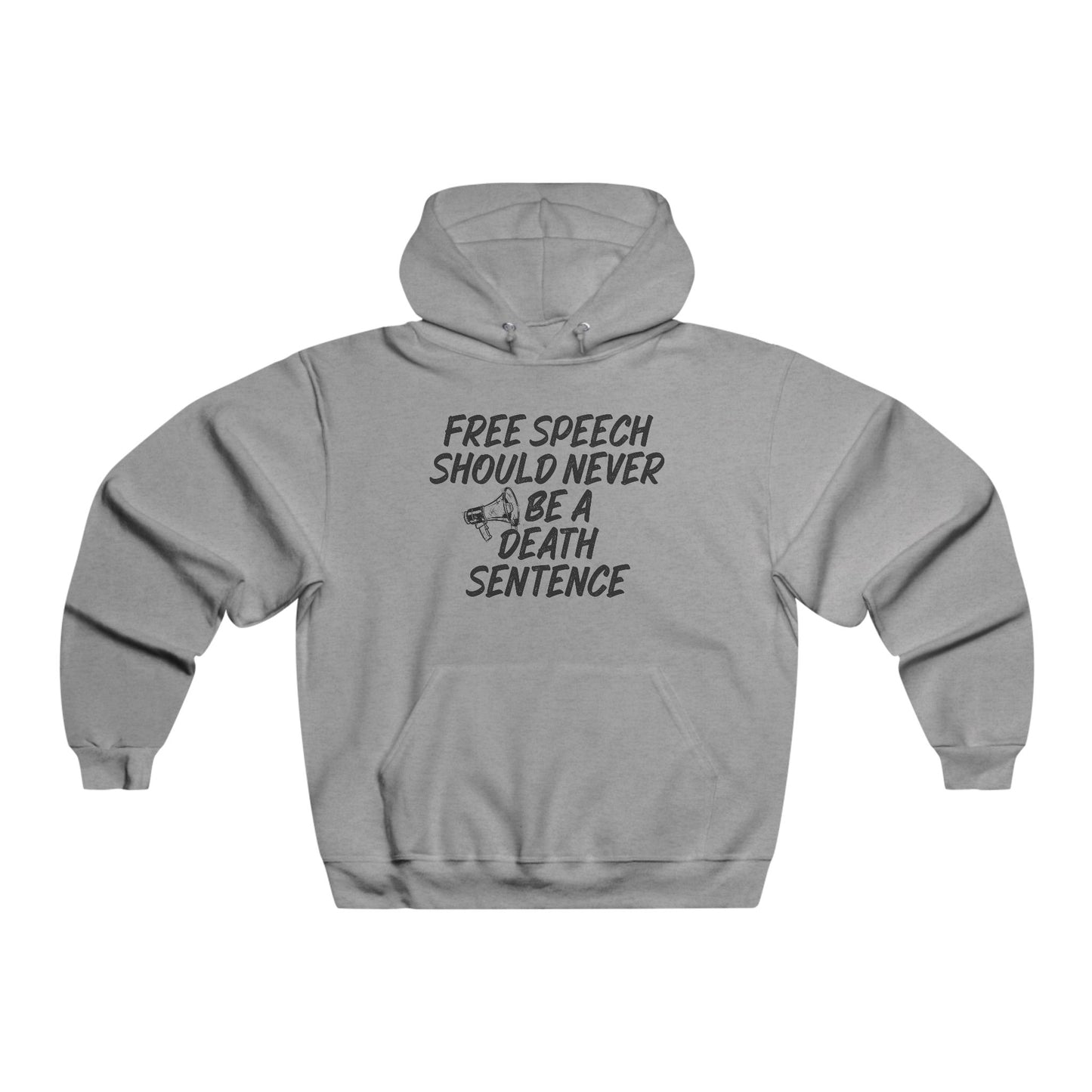 Men's Hoodie with 'Free Speech Should Never Be a Death Sentence' Design
