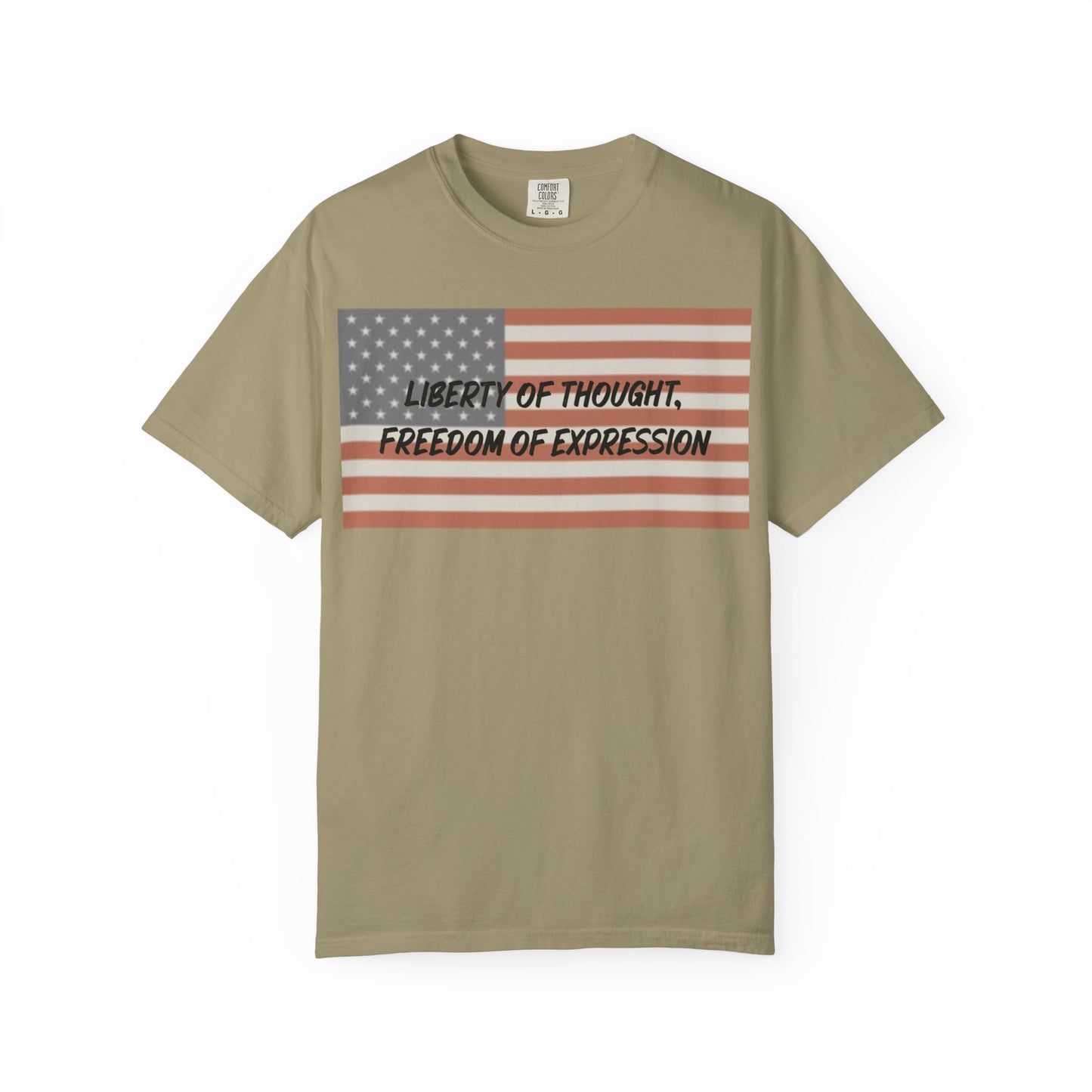 Patriotic Freedom T-shirt, Unisex Garment-Dyed Tee, Liberty of Thought Shirt, Blurred Flag
