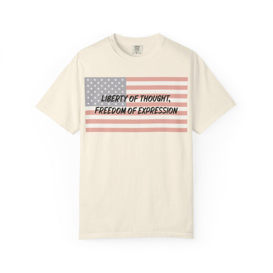 Patriotic Freedom T-shirt, Unisex Garment-Dyed Tee, Liberty of Thought Shirt, Blurred Flag