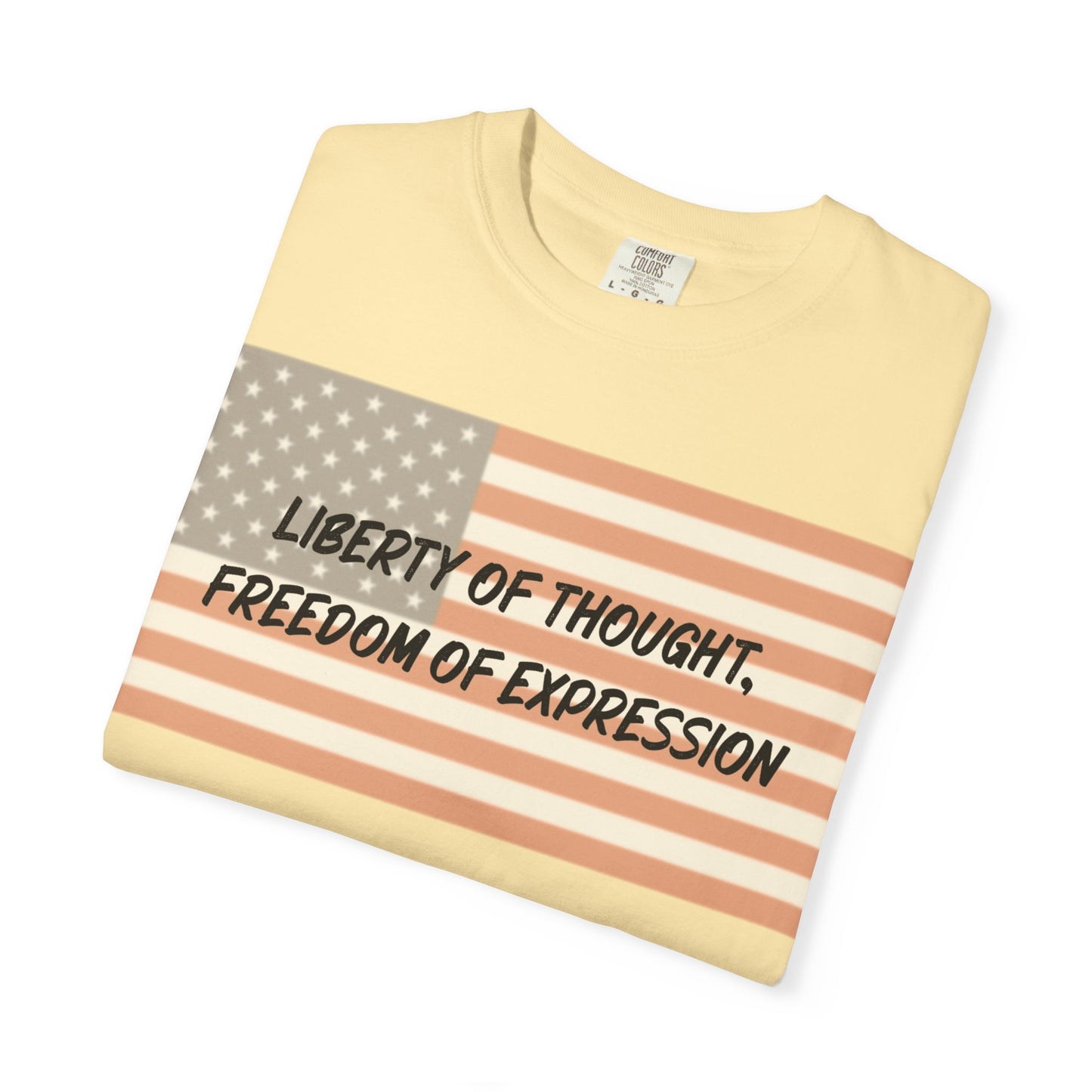 Patriotic Freedom T-shirt, Unisex Garment-Dyed Tee, Liberty of Thought Shirt, Blurred Flag