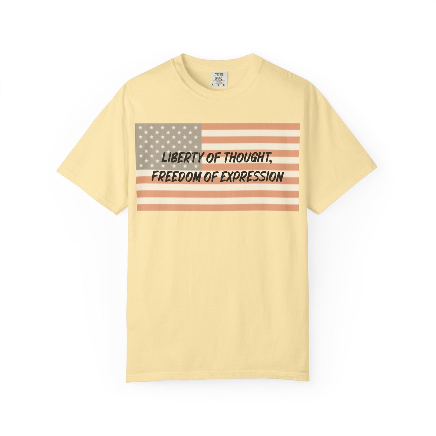 Patriotic Freedom T-shirt, Unisex Garment-Dyed Tee, Liberty of Thought Shirt, Blurred Flag