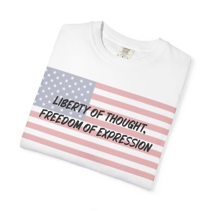 Patriotic Freedom T-shirt, Unisex Garment-Dyed Tee, Liberty of Thought Shirt, Blurred Flag